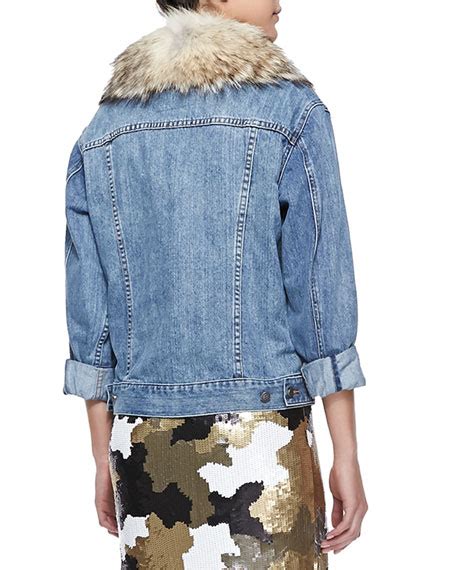 michael kors jean jacket with gold buttons|faux fur collar jean jacket.